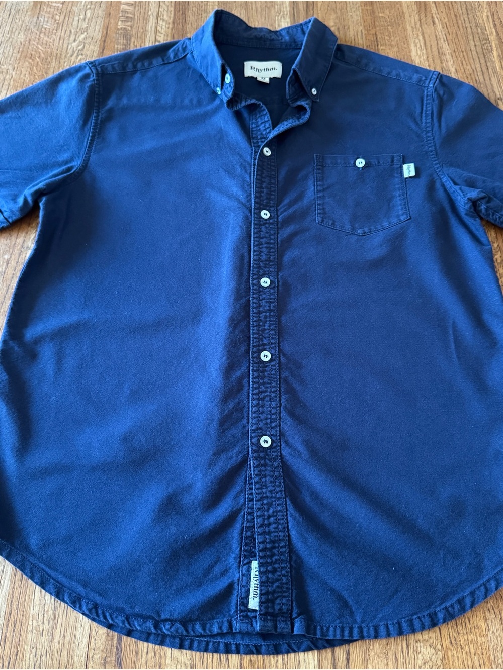 Rhythm Men’s Woven Short Sleeve Button Down Shirt - Navy Blue - Size M